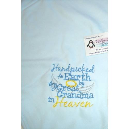 Handpicked for Earth by my Great Grandma in Heaven Infant Toddler Baby Blanket, Any color scheme and family member listed