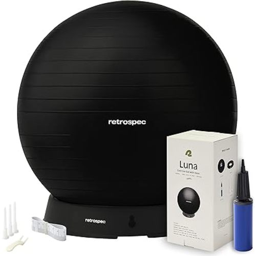 Retrospec Luna Exercise Ball with Pump - Anti-Burst Fitness Equipment for Yoga, Core Training & Stability - Home Gym Swiss Ball for Office & Pregnancy