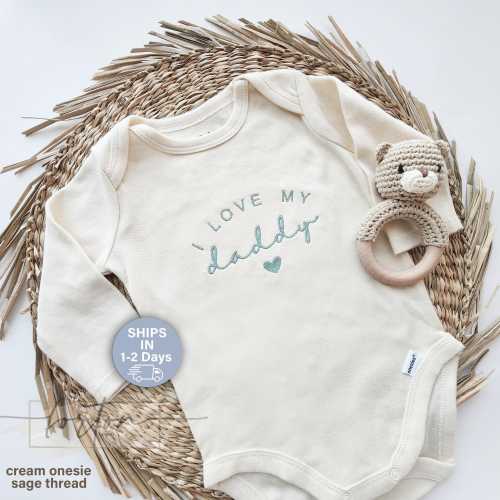 Embroidered I Love My Daddy ONESIES® brand, hello daddy ONESIES® brand, husband pregnancy announcement, Mom Dad 110