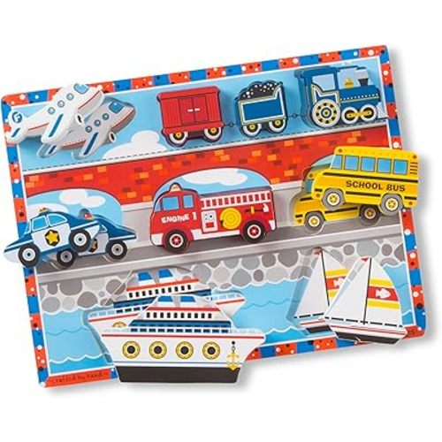 Melissa & Doug Vehicles Wooden Chunky Puzzle - Plane, Train, Cars, and Boats (9 pcs)