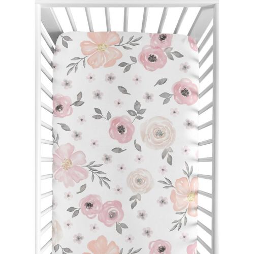 Sweet Jojo Designs Girl Baby Fitted Crib Sheet Watercolor Floral Pink Grey Pink and Grey