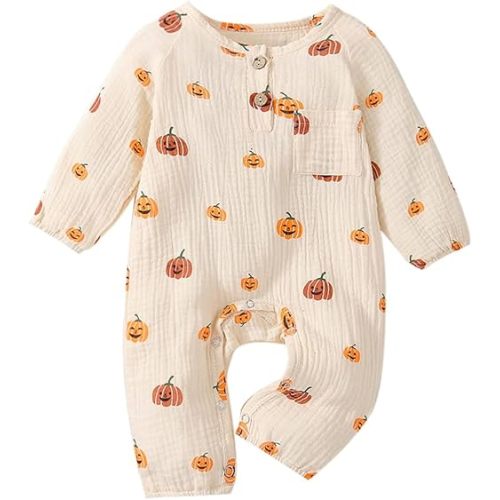 Halloween Baby Boy Girl Outfit Pumpkin Long Sleeve Onesie Romper Jumpsuit Halloween Clothes Girl Boy