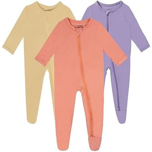Baby Footed Pajamas with Mittens,Rayon Made from Bamboo Sleepers, 2 Way Zipper Long Sleeve Pjs