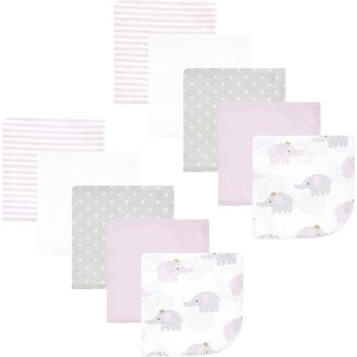 Hudson Baby Unisex Baby Flannel Cotton Washcloths, Lilac Elephants 10 Pack, One Size