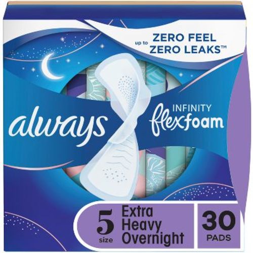 Always Infinity FlexFoam Pads for Women - Extra Heavy Overnight Absorbency - Unscented - Size 5 - 30ct