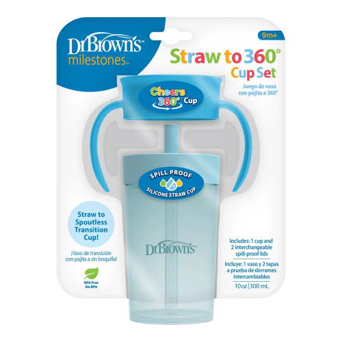 Dr. Brown's Milestones Straw-to-360 Convertible Toddler Cup Set, Ocean Blue, 10 oz, 9m+, 1 Pack