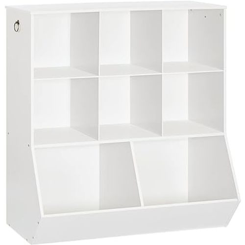 HOOBRO Kids Bookshelf, Toy Storage Cabinet, Kids Toy Organizer 8 Cubicles, Bookcase Footboard, Bookshelf for Kids, for Playroom, Nursery, Bedroom, and School, White WT35CW01G1