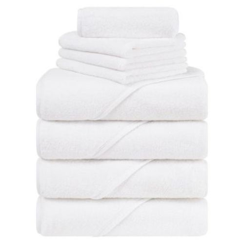 American Soft Linen 100% Cotton Soft Fluffy Hooded Baby Bath Towel Set 8 Piece - White