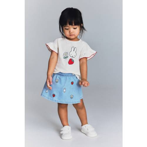 EMBROIDERED-DETAIL DENIM SKORT