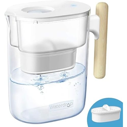 Waterdrop Water Filter Pitcher with 1 Filter, 200-Gallon Long-Life, Chubby 10-Cup Large Water Filter Pitcher, NSF Certified, 5X Times Lifetime, Reduces PFOA/PFOS, BPA Free, Clear