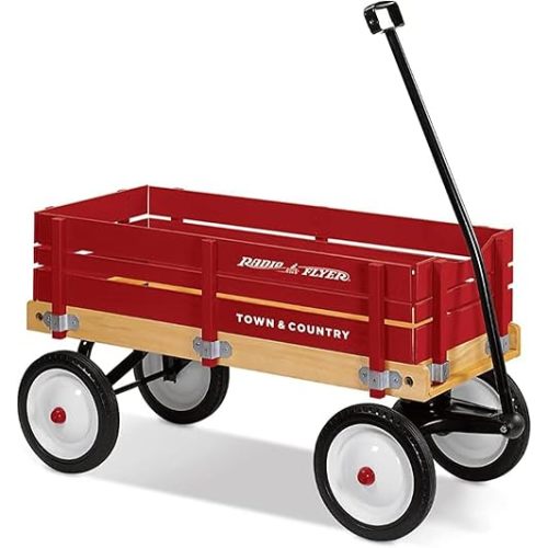 Radio Flyer Town and Country Wooden Kids Wagon with Removable Side Panels, Red