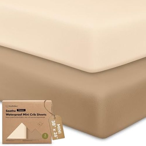 2 Pack and Play Sheets, Waterproof Mini Crib Sheet Fitted 38x26 (Pecan)