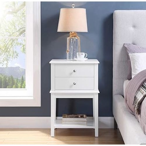 conifferism White Nightstand 2 Drawers and Storage Shelf, 28" High Bedroom Night Stand, Contemporary Modern Bed Side Table, Living Room Country Cottage 19" Wide End Table Metal Sliders