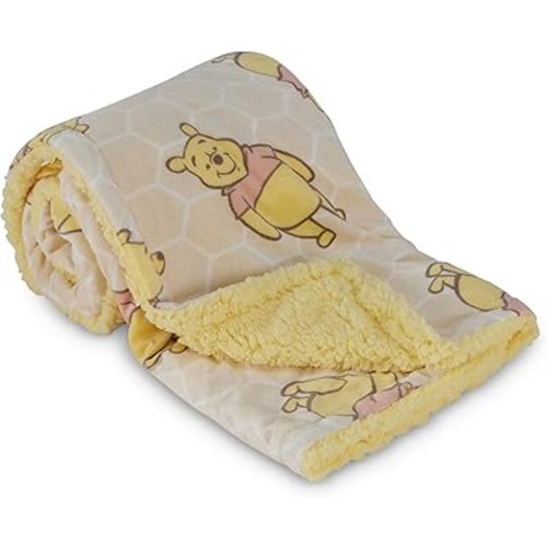 Disney Character Fuzzy Double Sided Mink and Sherpa Baby Blanket, Ultra-Soft and Plush Mink Sherpa Newborn Throw for Infants, Measures 30x40 (Mickey, Minnie, Pooh, Dumbo)