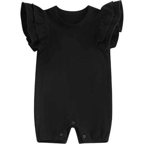 Mubineo Baby Girl Summer Basic Plain Ruffle Sleeve Bubble Romper Jumpsuit Newborn Infant Cotton Toddler Clothes Outfit