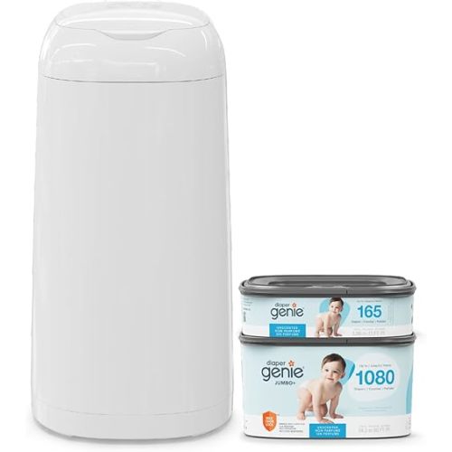 Diaper Genie Classic Gift Set | Baby Registry Must-Have | Odor Control with Push-N-Lock | Refill Supply for Up to 1,245 Newborn Diapers