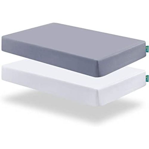 Biloban Crib Sheets Fitted, 2 Pack Crib Sheet Fits for Standard Crib Mattress, Neutral Toddler Bed Sheets for Baby Boys and Girl, Grey & White, 52”X 28”