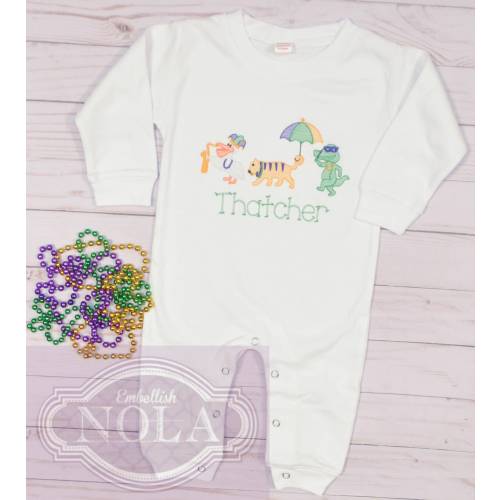 Animal Parade Mardi Gras Romper, Knit Romper, Mardi Gras Outfit, Parade Outfit, Baby Romper