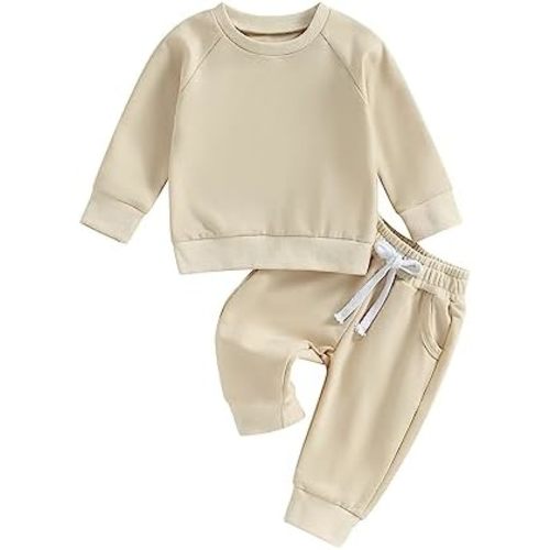 Thorn Tree Toddler Baby Boys Fall Outfits Long Sleeve Pull On Sweatshirt Elastic Waist Pants 2Pcs Solid Clothes Set