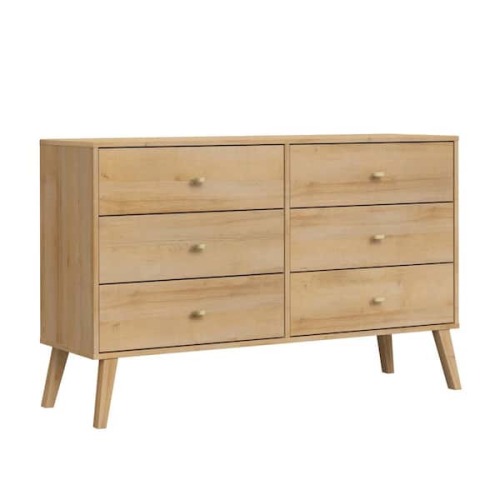 Milo Natural Oak 6-Drawer 16 in. D x 52.5 in. W. x 33 in. H Dresser