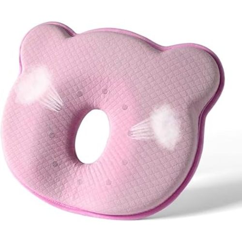 Portable Memory Foam Donut Pillow,Cute Cartoon Bear Soft and Cozy Pillow, Breathable Bedding Set