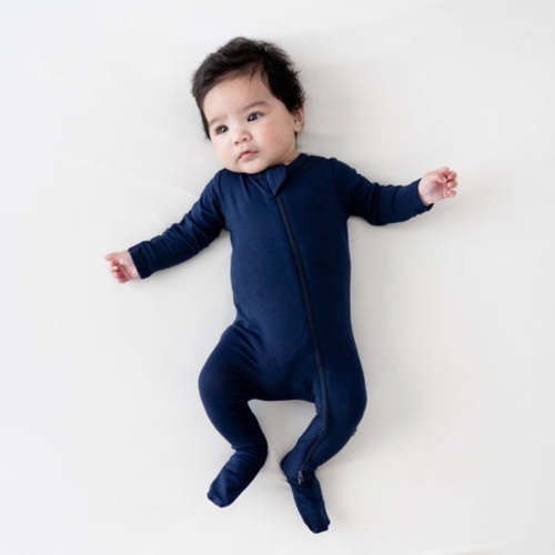 Zippered Footie in Navy 0-3months