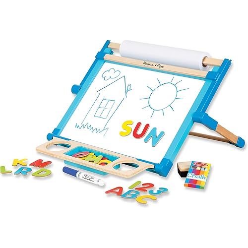 Melissa & Doug Deluxe Double-Sided Tabletop Easel (Arts & Crafts, 42 Pieces, 17.5” H x 20.75” W x 2.75” L, Great Gift for Girls and Boys - Best for 3, 4, 5 Year Olds and Up),Gold