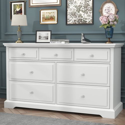 Loomie 7-Drawer White Dresser, Vintage Style, Large Storage Organizer for Bedroom, Living Room, Hallway, TV Stand