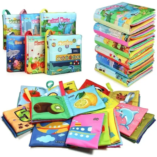 teytoy My First Soft Book,Nontoxic Fabric Baby Cloth Books Early Education Toys Activity Crinkle Cloth Book for Toddler, Infants and Kids Perfect for Baby Shower -Pack of 6