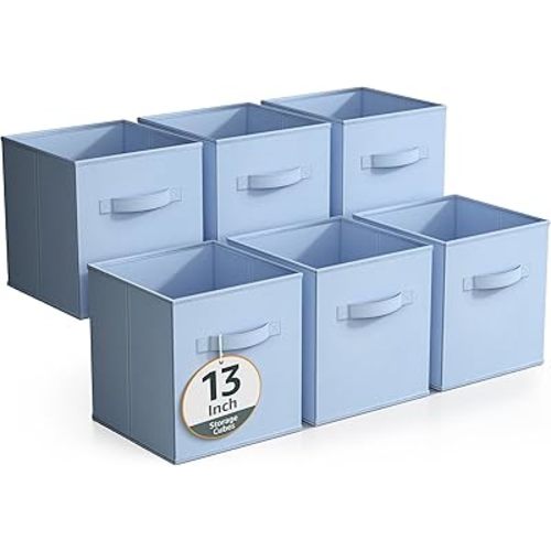 Sorbus Fabric Storage Cubes - 6 Foldable Storage Bins for Organizing Pantry, Cubbies, Toy Box - Clothes Storage & Closet Organizer - 13 Inch Collapsible Cube Baskets for Shelves with Handle