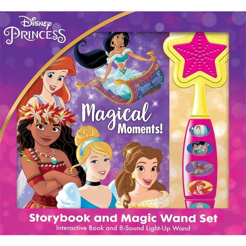 Disney Princess Moana, Belle, Cinderella, and more! - Magical Moments! Storybook and Magic Wand Toy Sound Book Set - PI Kids