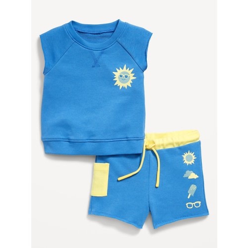French-Terry Cut-Off Sweatshirt and Shorts Set for Baby