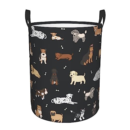Gbuzozie Cute Dogs Round Laundry Hamper Cartoon Puppy Animals Storage Basket Toys Clothes Organizer Bin For Home Bathroom Bedroom Dorm Nursery, 38l