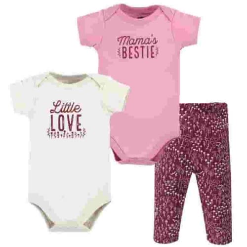 Hudson Baby Infant Girl Cotton Bodysuit and Pant Set, Little Love Flowers Short Sleeve, 9-12 Months