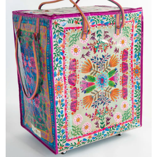 Rolling Tote Bag - XL Royal Blue Folk Flower