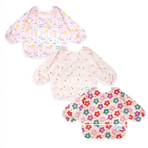 3 Pcs Long Sleeved Bib Set|6-24 Month - Swan-flower-goose