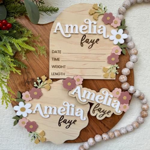 Birth Announcement Sign for girl name announcement sign for hospital newborn name announcement newborn wildflower birth stat for photo prop