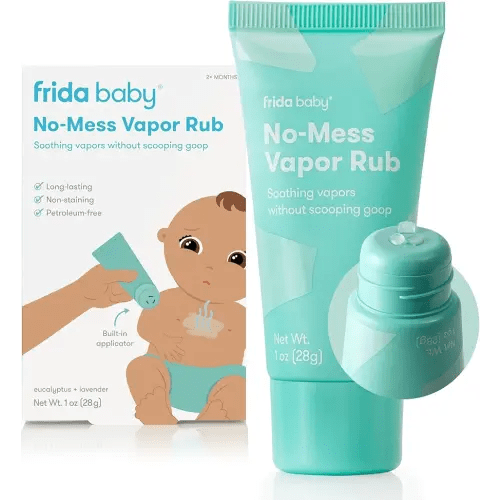 Frida Baby No-Mess Vapor Rub, Baby Vapor Rub for Chest, Neck, Back + Foot,Non-staining, Petroleum-Free Hands-Free Applicator Tube, Soothing Eucalyptus & Lavender for Sleep