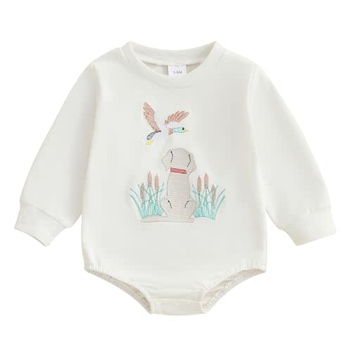 Newborn Baby Boy Girl Outfit Embroidery Mallard Duck Sweatshirt Romper Infant Fall Winter Hunting Clothes 3 6 12 Months