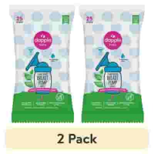 (2 pack) Dapple Baby Breast Pump Cleaning Wipes, Unscented, 1 Resealable Pack (25 Wipes)
