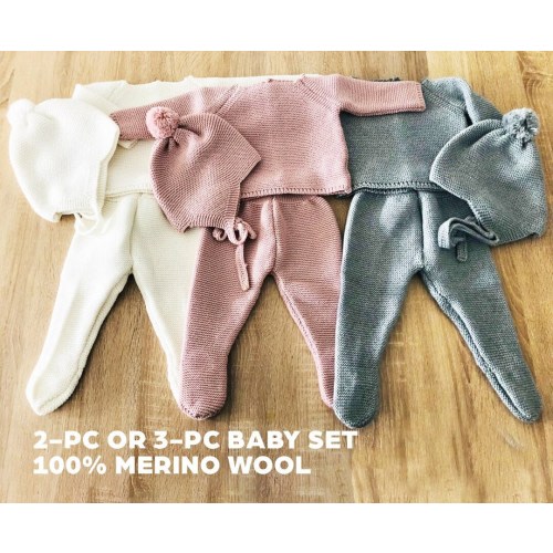 Merino Wool 2 or 3 Piece Baby Set / Winter Baby Outfit Clothes / Knitted Baby /Baby Hat Sweater Pants / Baby Leggings Set / Newborn Clothes