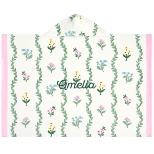 Stripe Floral Baby Beach Hooded Towel- Personalized