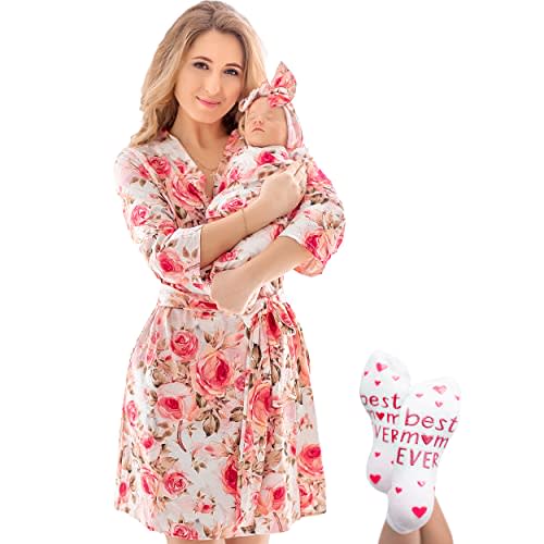 ECO BABY Mommy and Me Robe and Swaddle Set | Maternity Robe and Matching Baby Set for Girl, Boy | Hospital Labor and Delivery