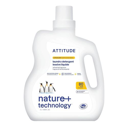 ATTITUDE Liquid Laundry Detergent, EWG Verified, HE Compatible, Plant-Based & Vegan, Natural Laundry Soap, Citrus Zest, 80 Loads, 67.6 Fl Oz