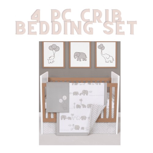Manhattan Kids Elephant Parade Crib Bedding Set | 4-Piece Neutral Baby Bedding Set | Comes with Comforter, 2 Fitted Crib Sheets & Plush Blanket | Soft Neutral Nursery Bedding for Boys and Girls