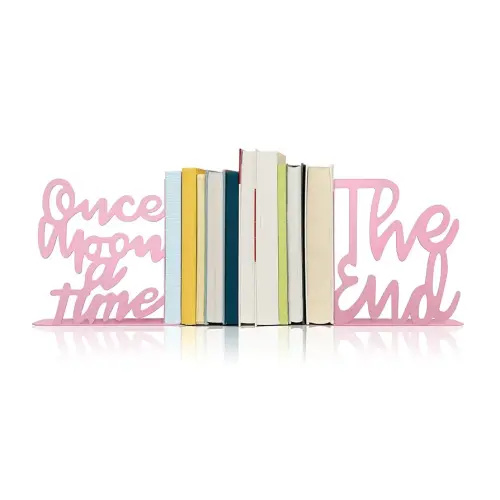 Once Upon A Time Bookends,Metal Decorative Bookends,Once Upon A Time Sign for Bookshelf, Reading Nook, Daycare, Classroom Bedroom Home Office Nursery Decor,Birthday Gift for Boys and Girls (Pink)