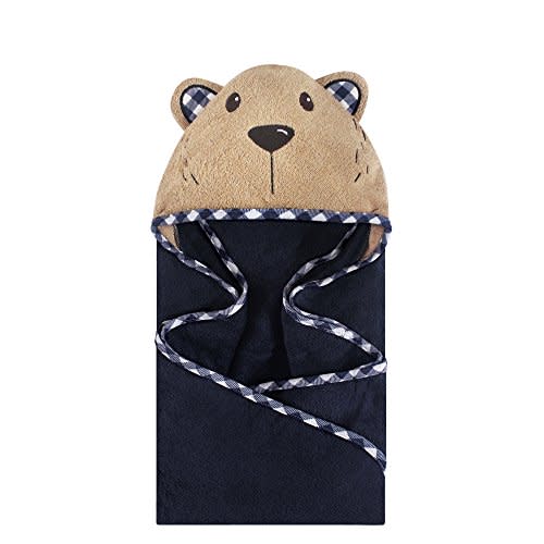 Hudson Baby Unisex Baby Cotton Animal Face Hooded Towel, Plaid Bear, One Size