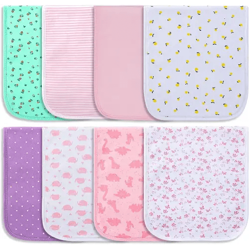Hakochia Burp Cloths for Baby Girls Organic Cotton Large Burp Clothes Extra Absorbent Soft Burping Rags Spit Up Cloth Sets for Newborns 8 Pack