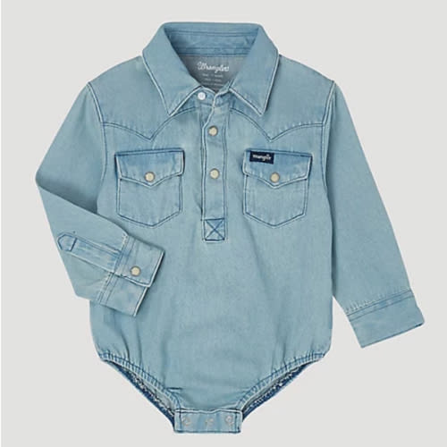 Baby Boy Long Sleeve Denim Bodysuit with Western Snap Placket | BABY & TODDLER | Wrangler®