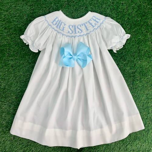 Big Sister Smocked Dress in Blue hand smocking! - Coordinating Sibling outfits, Gender reveal, Home from Hospital outfit 282 *E